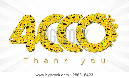 Thank You 4 000 Followers Logotype. Congratulating Bright 4.000 Networking Thanks, Net Friends Yello