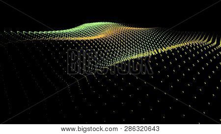 Equalizer For Visualization Waves Vector Concept. Abstract Background From Particles. Landscape Of H