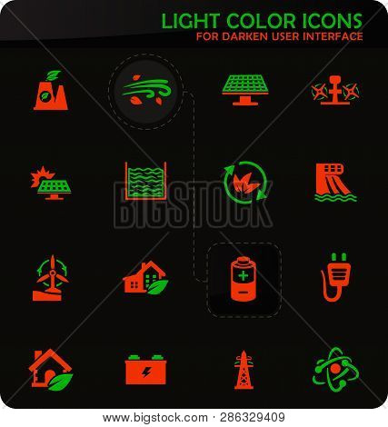 Alternative Energy Easy Color Vector Icons On Darken Background For User Interface Design