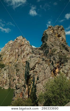 Valley With Cliffs And The Tagus River At The Monfrague National Park