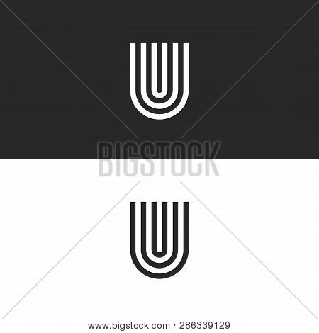 Initial Hipster Letter U Logo Monogram Horseshoe Shape, Black And White Set Mark Uuu For Business Ca