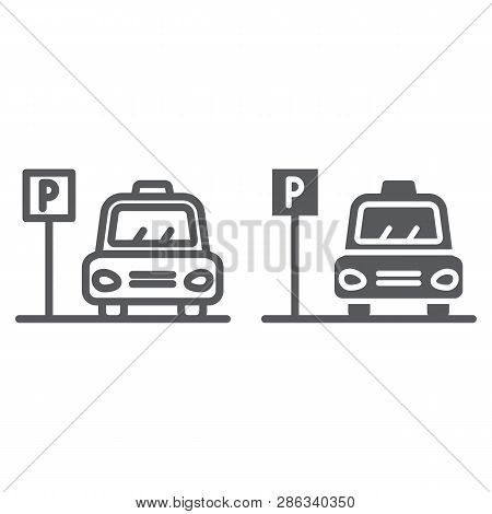 Parking Line And Glyph Icon, Auto And Place, Car Zone Sign, Vector Graphics, A Linear Pattern On A W