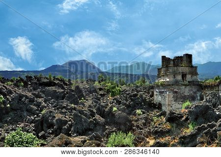 San Juan Parangaricutiro, Small Village Near The Paricutin Volcano In Michoacan, Mexico. Destroyed D
