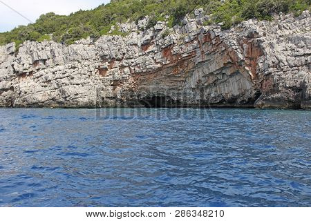 Blue Cave Near Mamula Fort, Montenegro, Travel Concept
