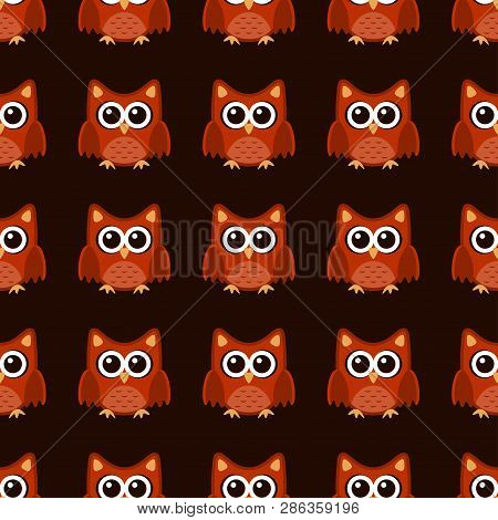 Owl Stylized Art Seemless Pattern Brown Orange Colors