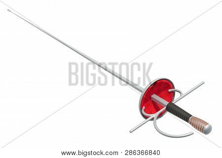 Foil Fencing Closeup, 3d Rendering Isolated On White Background