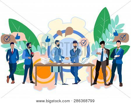Business Idea, Negotiation. Contract Signing, Cooperation. In Minimalist Style. Flat Isometric Vecto