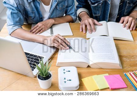Education, Teaching, Learning, Technology And People Concept. Two High School Students Or Classmates