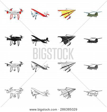 Vector Design Of Plane And Transport Icon. Set Of Plane And Sky Stock Symbol For Web.