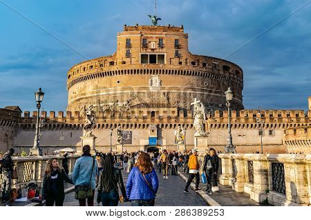 Rome, Italy - November 4, 2018: Castel Santangelo (mausoleum Of Hadrian - Castle Of The Holy Angel) 