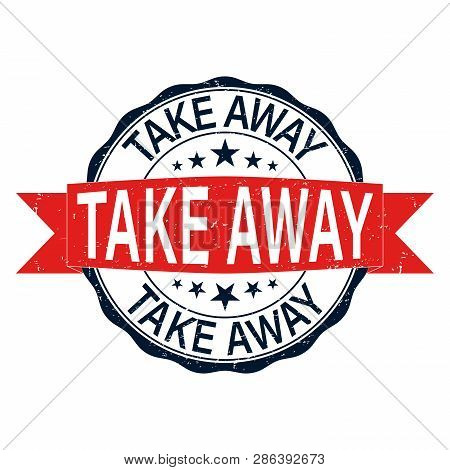 Black Red Take Away Round Grungy Rubber Stamp With Stars