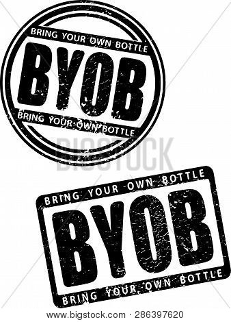 Pair Of Black Grunge Style Rubber Stamp With Abbreviation Byob - Bring Your Own Bottle