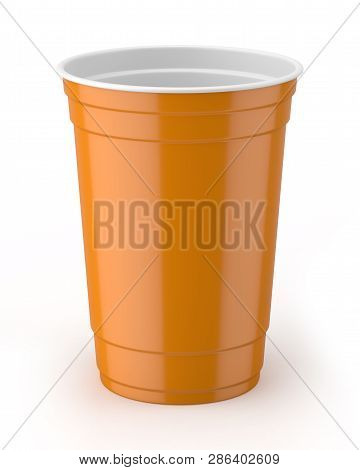 3d Rendered Orange And White 16oz 455ml American Plastic Party Cup.