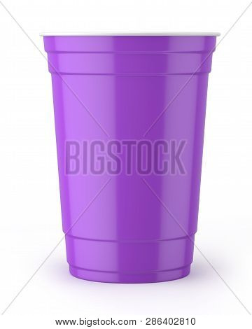3d Rendered Purple And White 16oz 455ml American Plastic Party Cup.