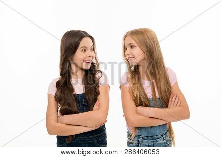 Having A Cute Easygoing Look. Natural Hair Styling And Dressing. Cute Little Girls Wearing New Hairs