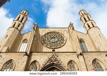 Santa Maria Del Mar (1383) Is An Imposing Church In The Ribera District Of Barcelona, Spain