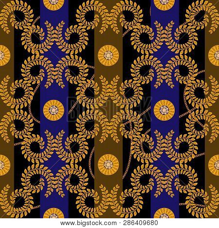 Baroque Seamless Pattern With Chains. Vector Patch For Print, Fabric, Scarf.