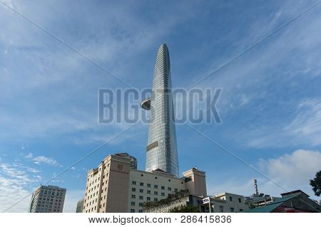 Ho Chi Minh City, Vietnam - August 25, 2017: Saigon Skydeck Landmark Over Blue Sky