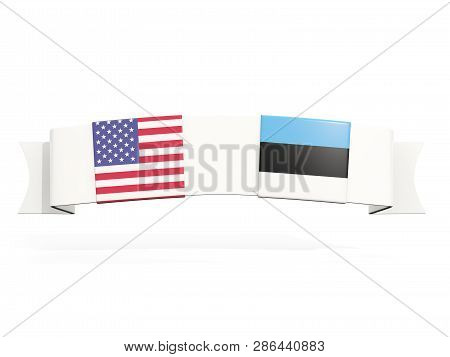 Banner With Two Square Flags Of United States And Estonia