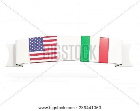 Banner With Two Square Flags Of United States And Italy