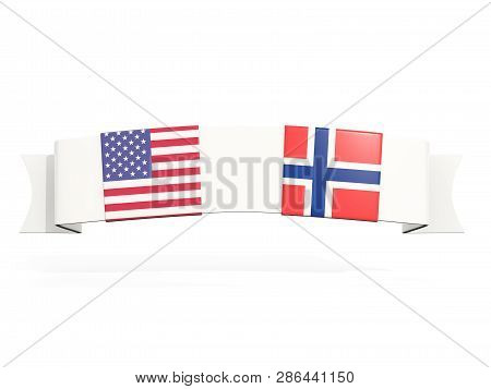 Banner With Two Square Flags Of United States And Norway