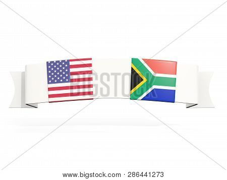 Banner With Two Square Flags Of United States And South Africa