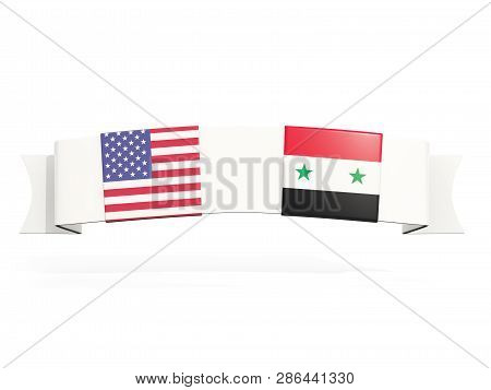 Banner With Two Square Flags Of United States And Syria