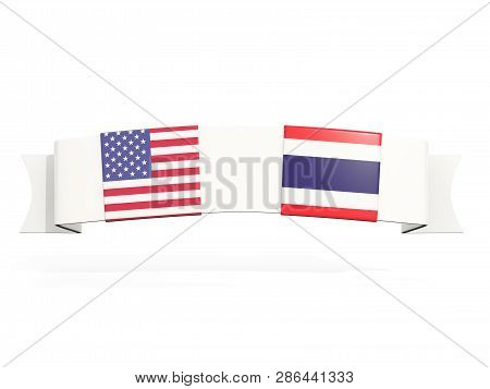 Banner With Two Square Flags Of United States And Thailand