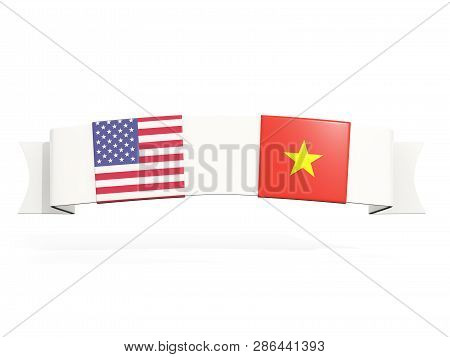 Banner With Two Square Flags Of United States And Vietnam