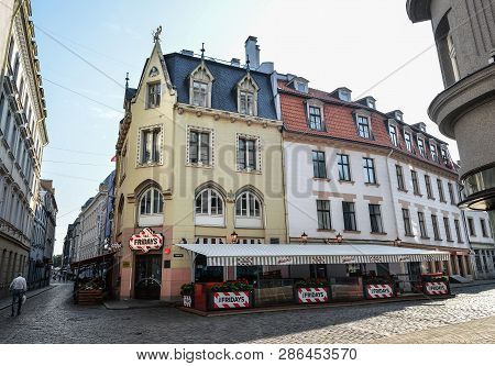 Riga, Latvia - August 23, 2017 : View On Fridays Cafe In Riga City Center, Litva