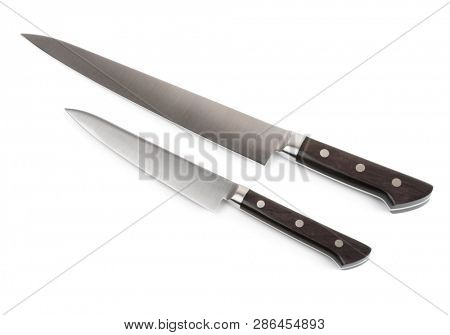 Two new kitchen knives isolated on white background