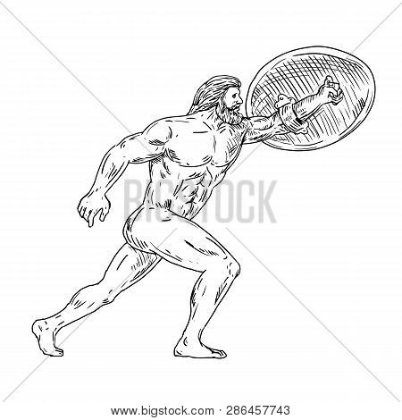 Drawing Sketch Style Illustration Of Heracles, A Greek Divine Hero Equivalent To Roman Hero And God,