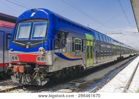 Venice, Italy-april 22, 2017: Trenitalia High Speed Trains Train Trains At The Venice St. Lucia Rail