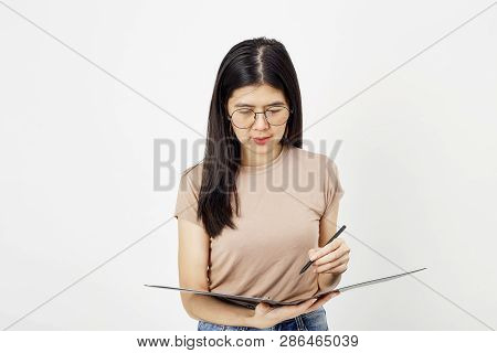 Attractive Girl With Document Paper Folder