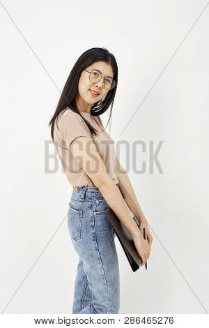 Attractive Girl With Document Paper Folder