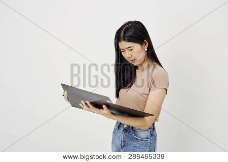 Attractive Girl With Document Paper Folder