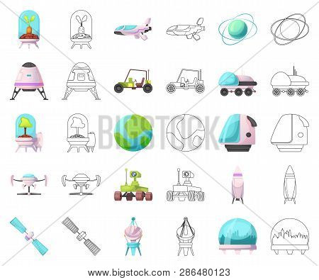 Vector Illustration Of Mars And Space Icon. Set Of Mars And Planet Vector Icon For Stock.