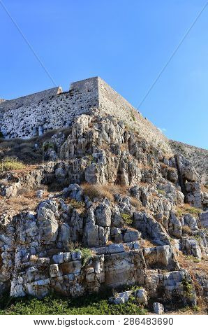 Venetian Fortress Fortezza In Rethymno On The Coast Of The Cretan Sea, Crete Island, Greece