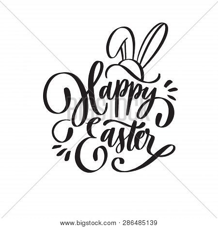 Hand Sketched Happy Easter Text For  Logotype, Badge And Icon. Drawn Resurrection Sunday Postcard, C