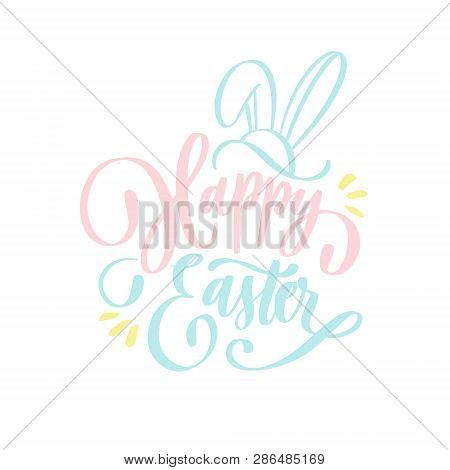Hand Sketched Happy Easter Text For  Logotype, Badge And Icon. Drawn Resurrection Sunday Postcard, C
