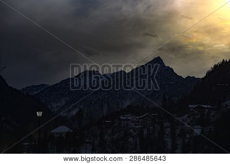 Italian Dolomites Mountains During Sunset. Italian Dolomites Mountains During Sunset.
