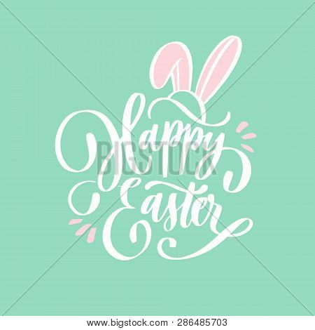 Hand Sketched Happy Easter Text For  Logotype, Badge And Icon. Drawn Resurrection Sunday Postcard, C