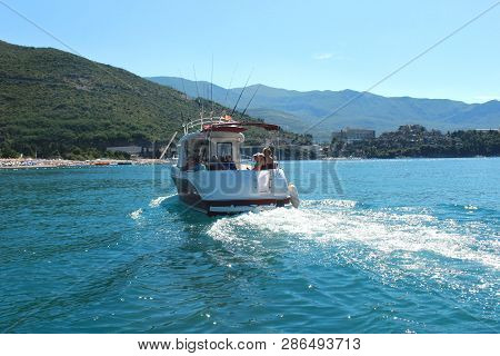 Budva Montenegro - 24.07.2018 Editorial Speedboat Sailing In Sea