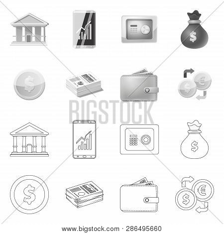 Vector Design Of Bank And Money Icon. Set Of Bank And Bill Vector Icon For Stock.