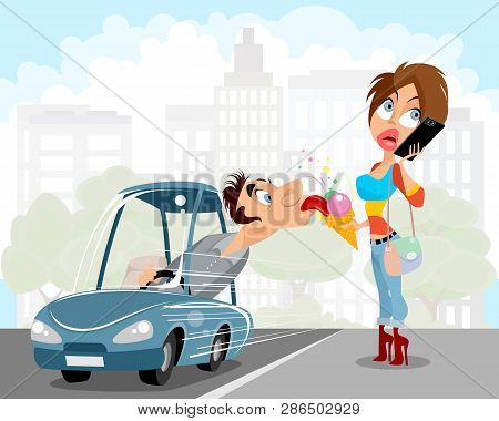 Vector Illustration Of Man Prankster On A City Street