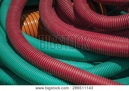Plastic Pipes For Electrical Wiring Or Cables On A Construction Site