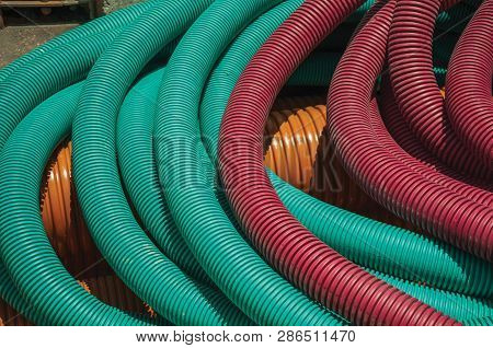 Plastic Pipes For Electrical Wiring Or Cables On A Construction Site