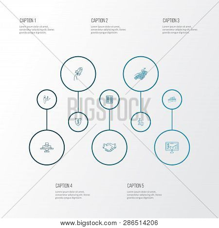 Commerce Icons Line Style Set With Stock Market, Wallet, Diagram And Other Arithmetic Elements. Isol