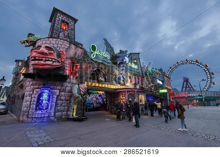 Vienna, Austria - December 27, 2017. Geisterschloss Horror Attraction In Viennese Prater Amusement P