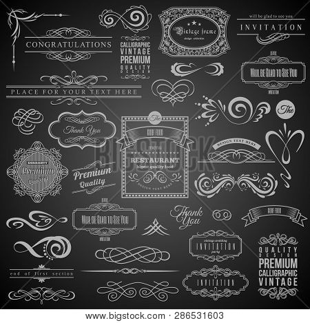 Set Of Vintage Decorations Elements.flourishes Calligraphic Ornaments And Frames With Place For Your